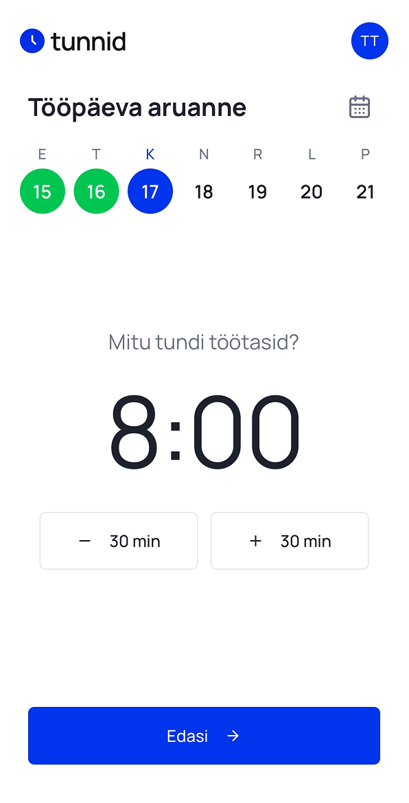 Tunnid rakenduse ekraanipilt